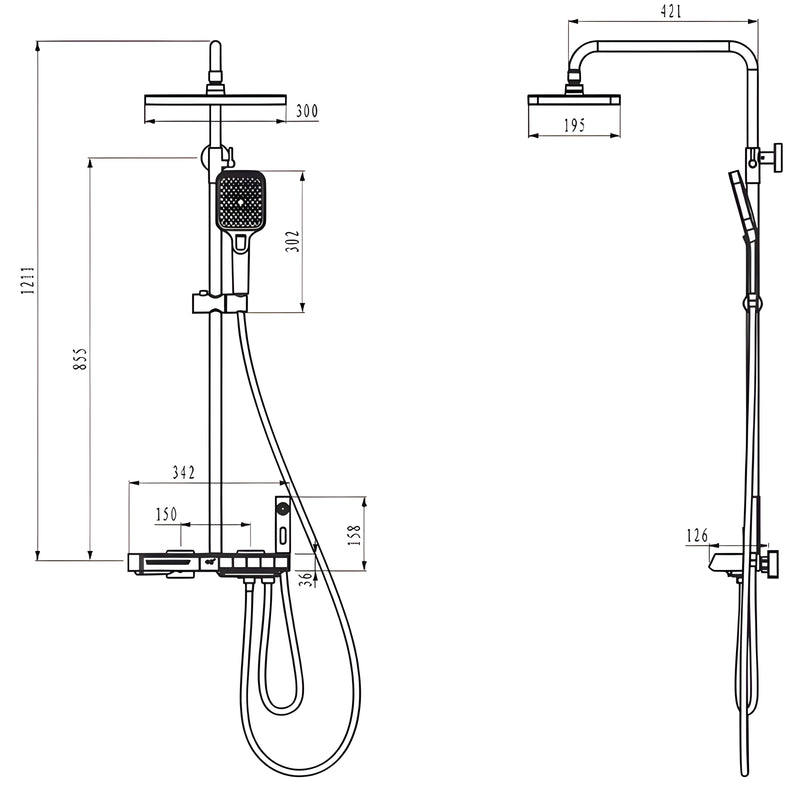 Davor Thermostatic Shower System with Body Jet Spray, 5 Water Modes, and Temperature Display - DSST2401